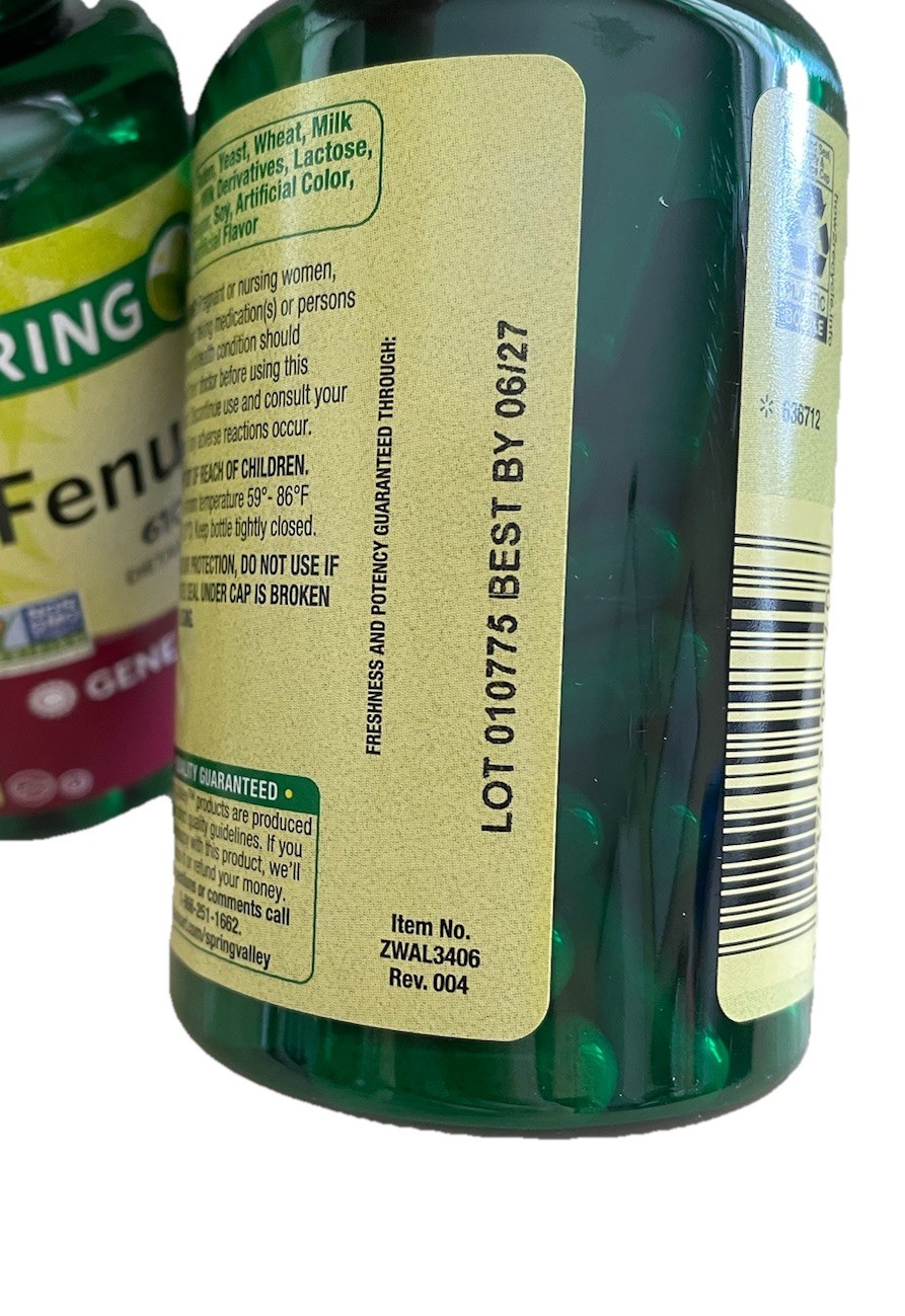 Spring Valley Fenugreek Dietary Supplement 610mg, 100 Capsules 3 Pack Bundle