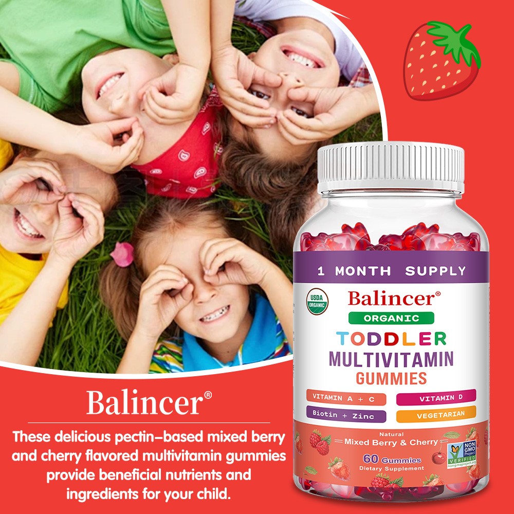 Toddler Multivitamin Gummie,Allergen-Free Kid Vitamin A C D Zinc for Growth 60CT
