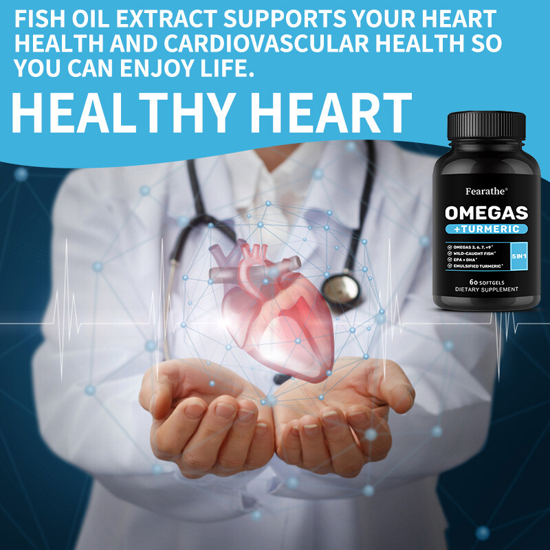 Daily Omega 3 6 9 + Turmeric EPA & DHA Heart Joint Support 60 Capsules
