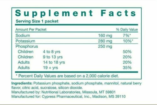 Cypress Pharmaceutical Phos-Nak Oral Supplement Fruit Powder Concentrate 100 Ct