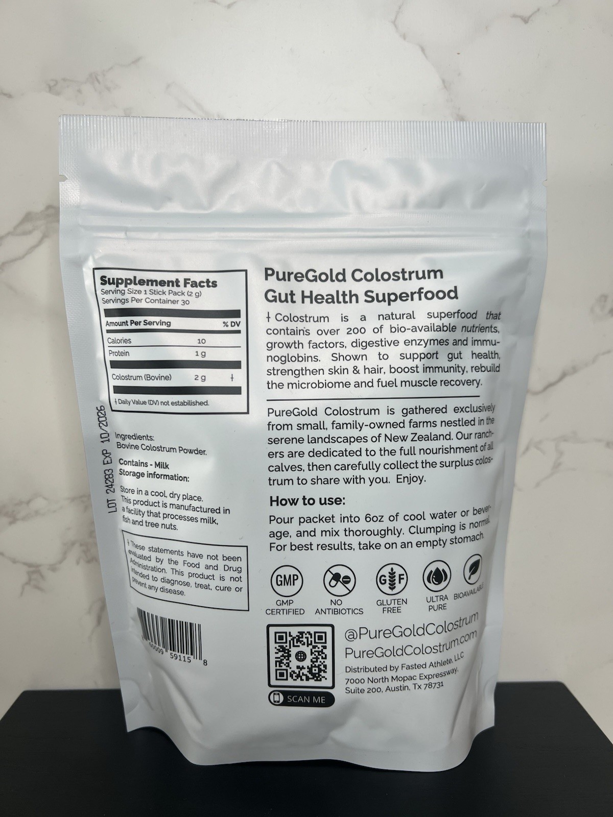 Fasted Athlete PureGold Colostrum Unflavored 30 Packets Exp 10/2026