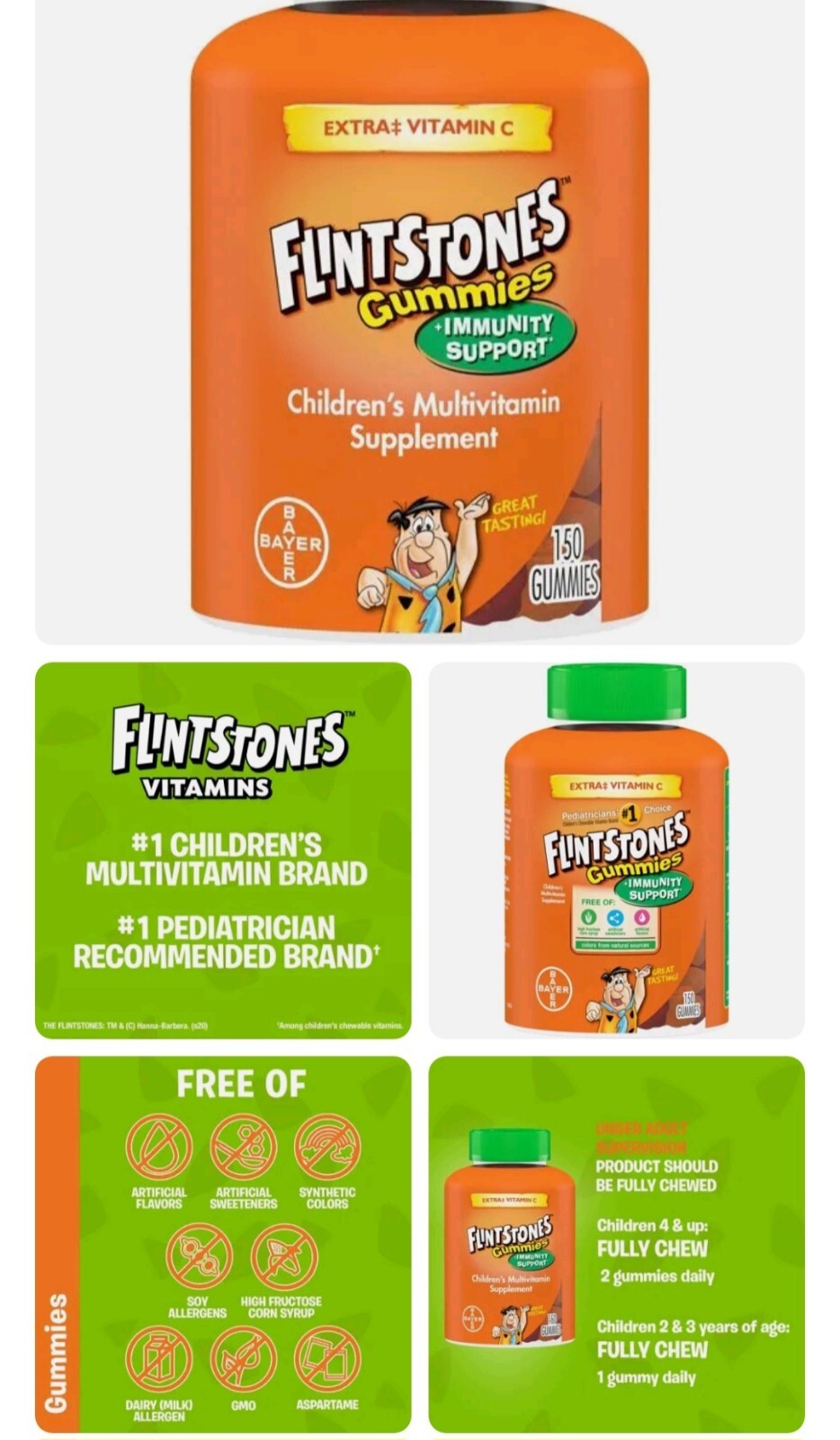 Flintstones Gummies Kids Multivitamin w/ Immunity Support, 150 Count Exp 02/25