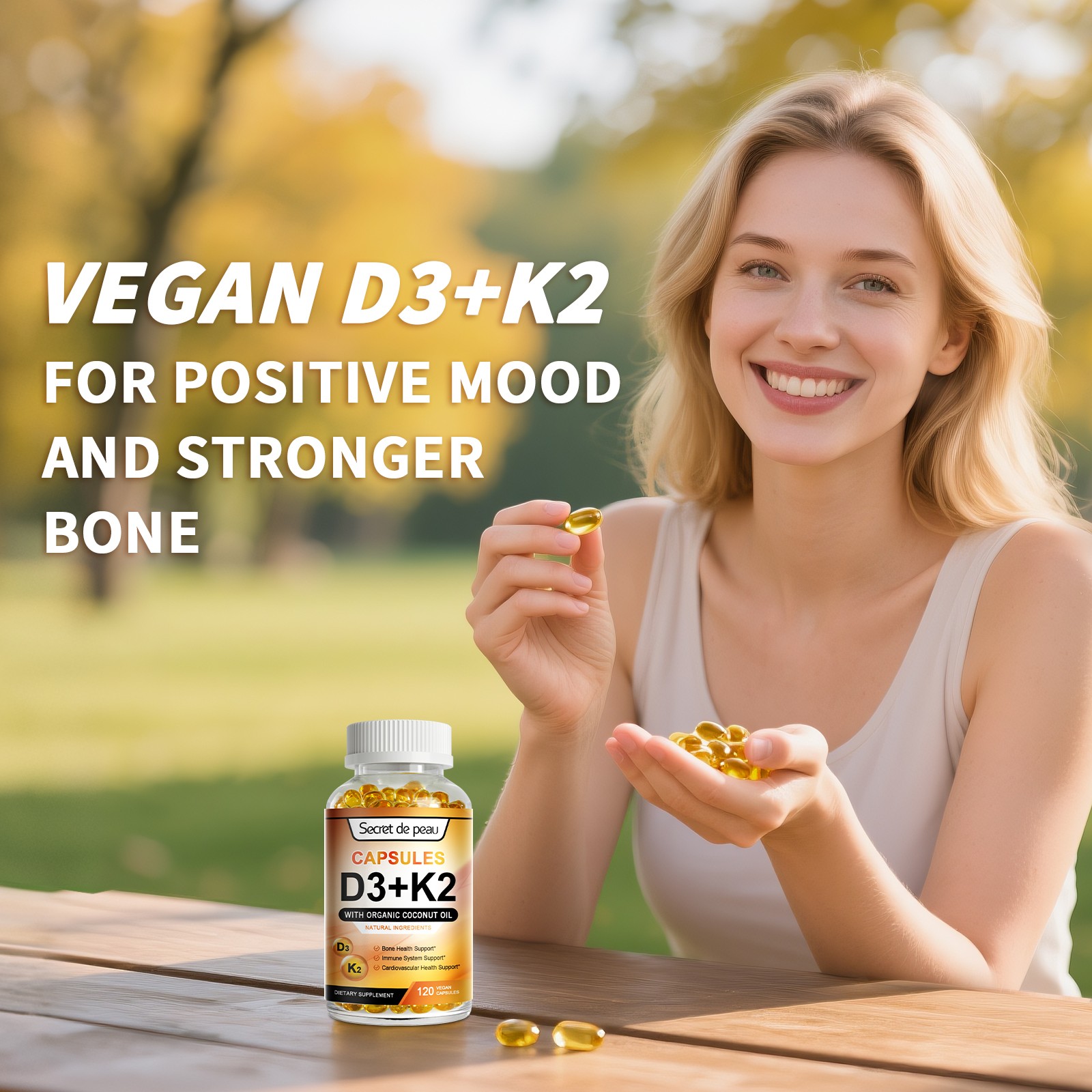Vitamin K2 (MK7) + D3 Extra Strength Bone & Heart Health Non GMO Capsules
