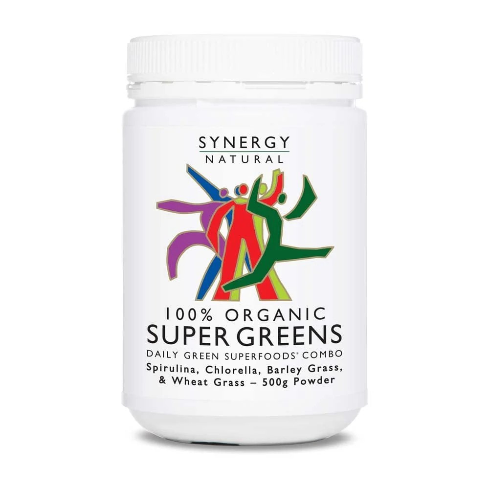 Synergy Natural Organic Super Greens 500g Spirulina Chlorella Barley Wheat Grass