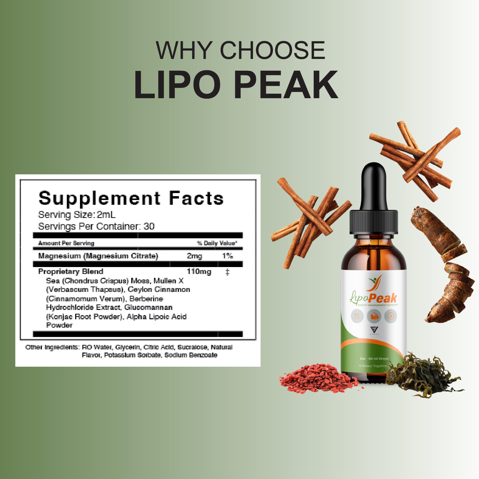 (5 Pack) Lipo Peak Drops Weight Formula, LipoPeak Drops Support (10oz)