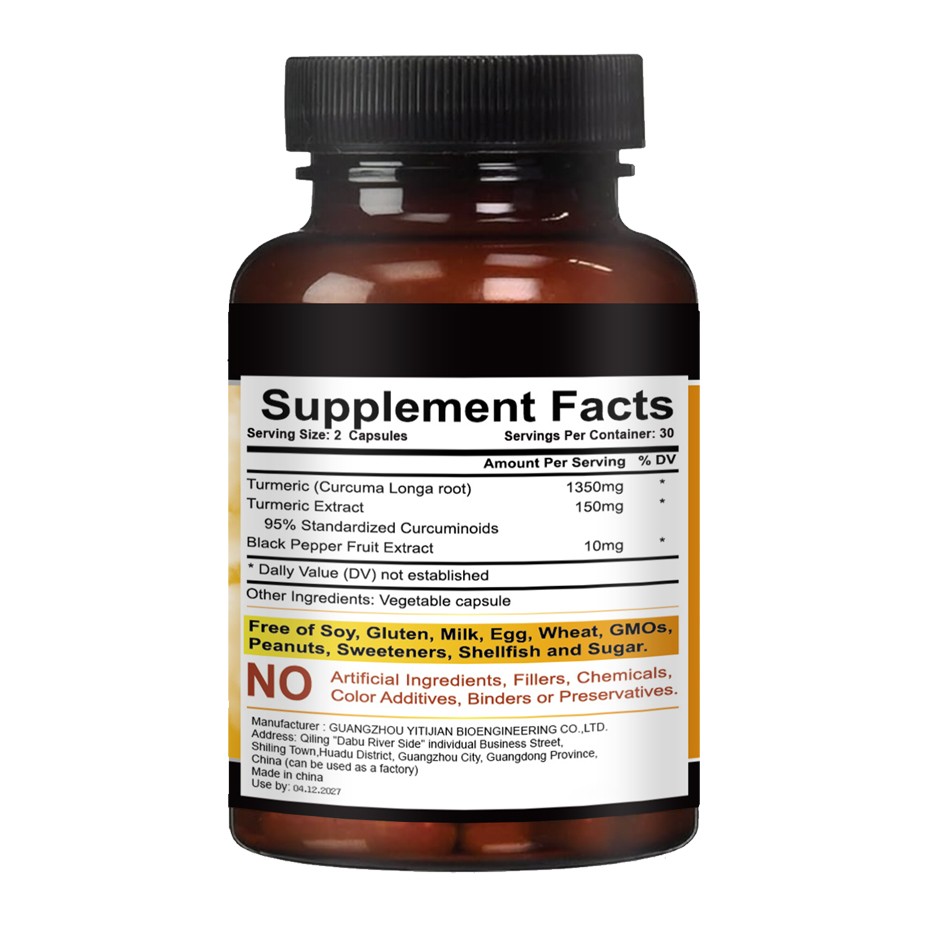 1/2/3packs Turmeric Curcumin Capsules, Supplement for Joint, Immune Support