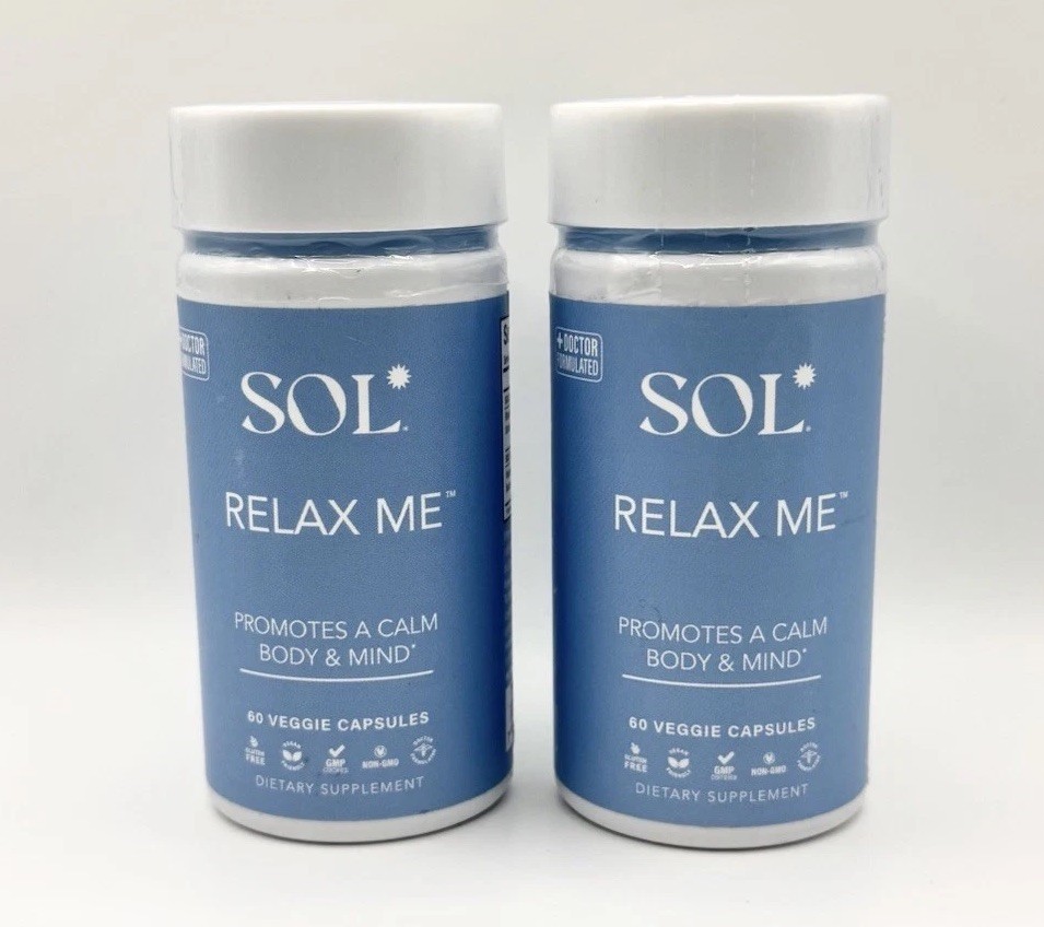 SOL Nutrition Relax Me Supplement – 2 Pack -Promotes A Calm Body & Mind -Ex 5/26