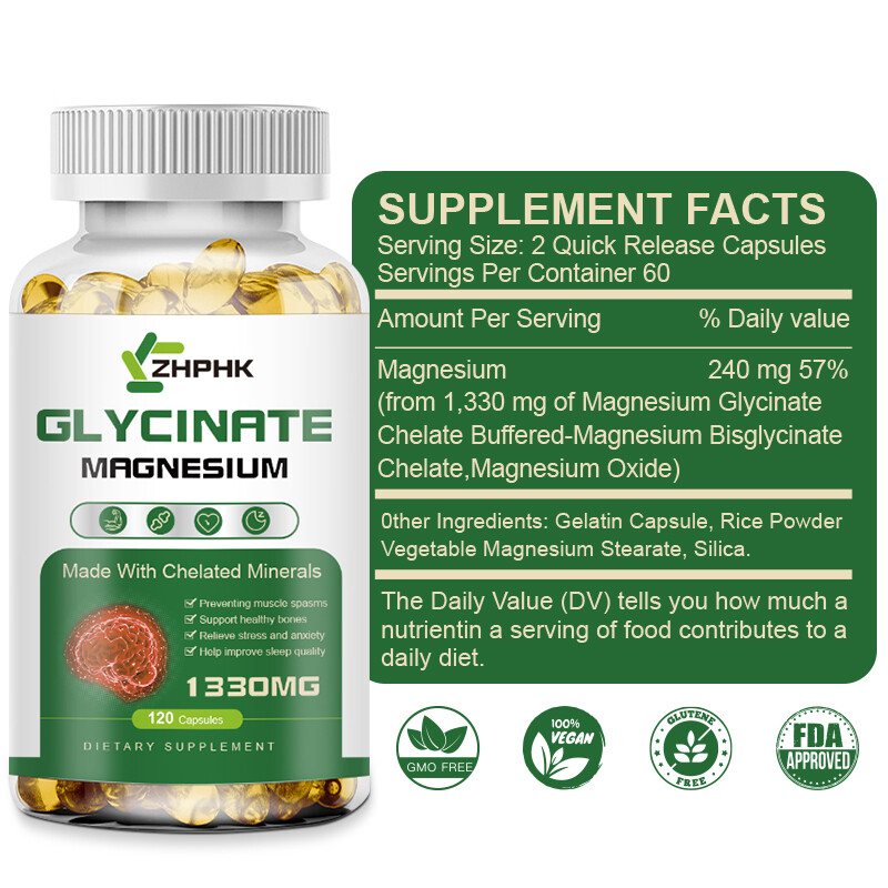 NEW Glycinate Magnesium 1330MG 120 Capsules All Natural High Absorption