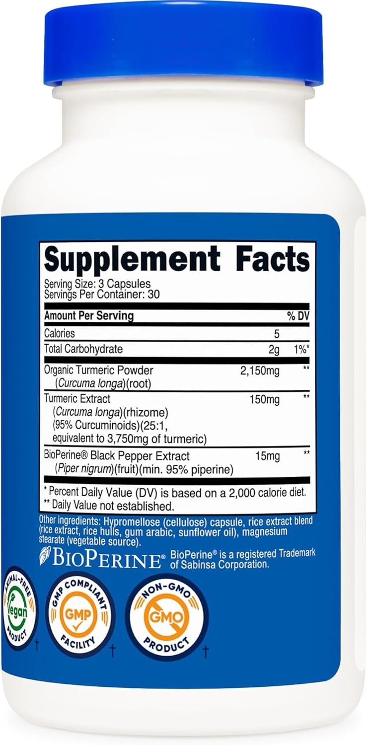 Nutricost Turmeric Curcumin with BioPerine 95% Curcuminoids 2300mg 120 Capsules