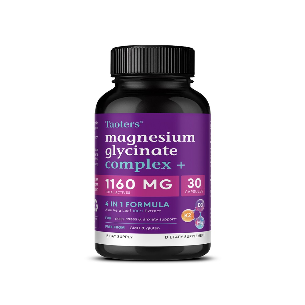 Magnesium Glycinate Complex-4-in-1 with D3,K2&Aloe Vera Stress Support 30~120Cap