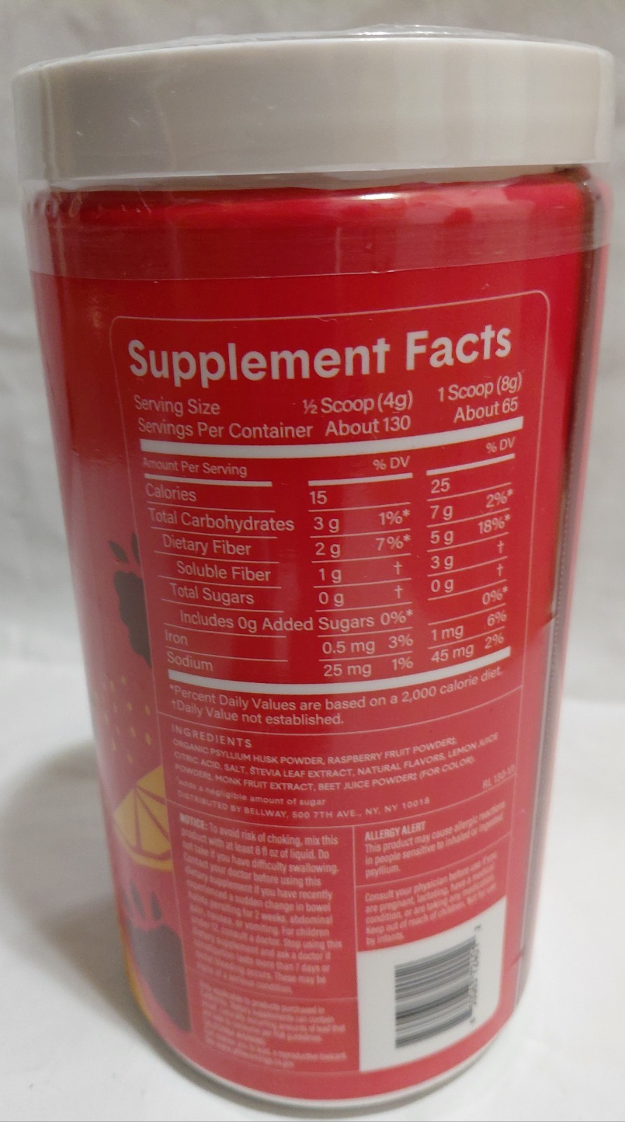 Bellway Super Fiber + Fruit Psyllium Powder, Raspberry Lemon, 18 oz Non-GMO