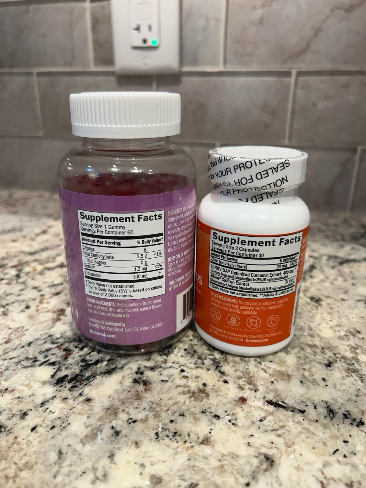 BrainMD L-Theanine Gummies Berry Sugar-Free Vegan + Happy Saffron Plus 90 Caps