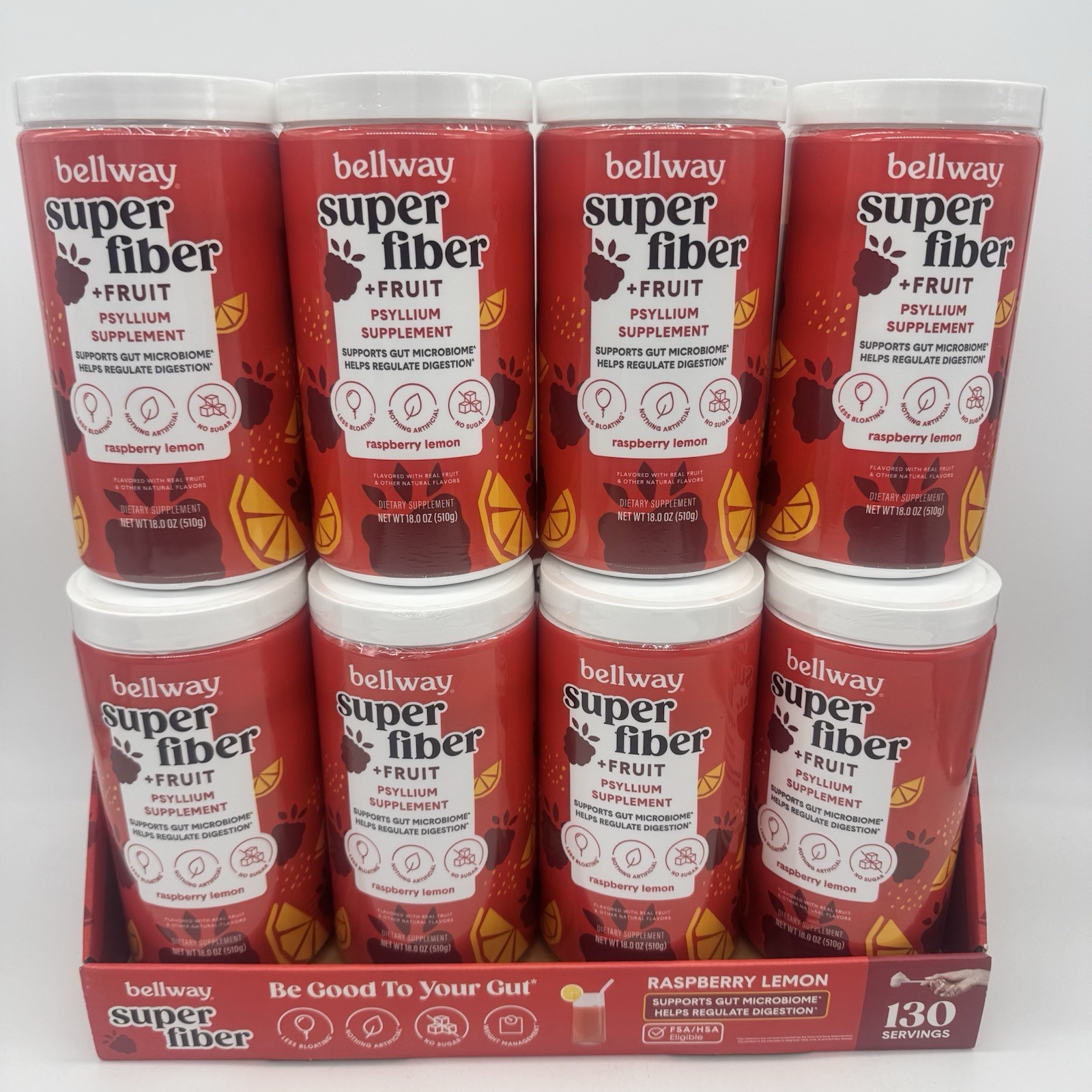 8 X Bellway Super Fiber + Fruit Psyllium Husk Raspberry Lemon 18 oz Each Fast