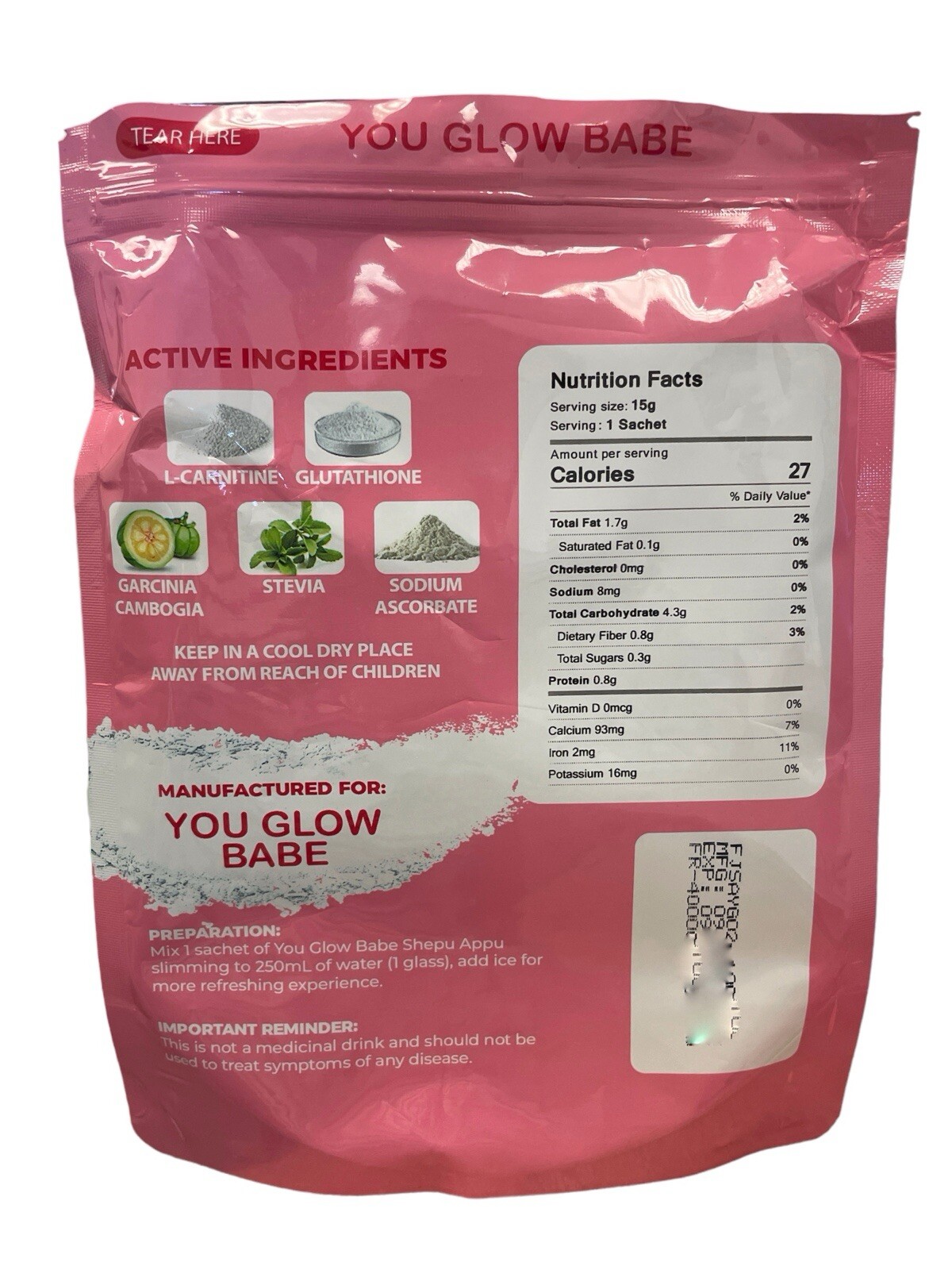 You Glow Babe SHAPE UP SHEPU APPU Juice Powder Mix, 10 Sachets x 15g Each
