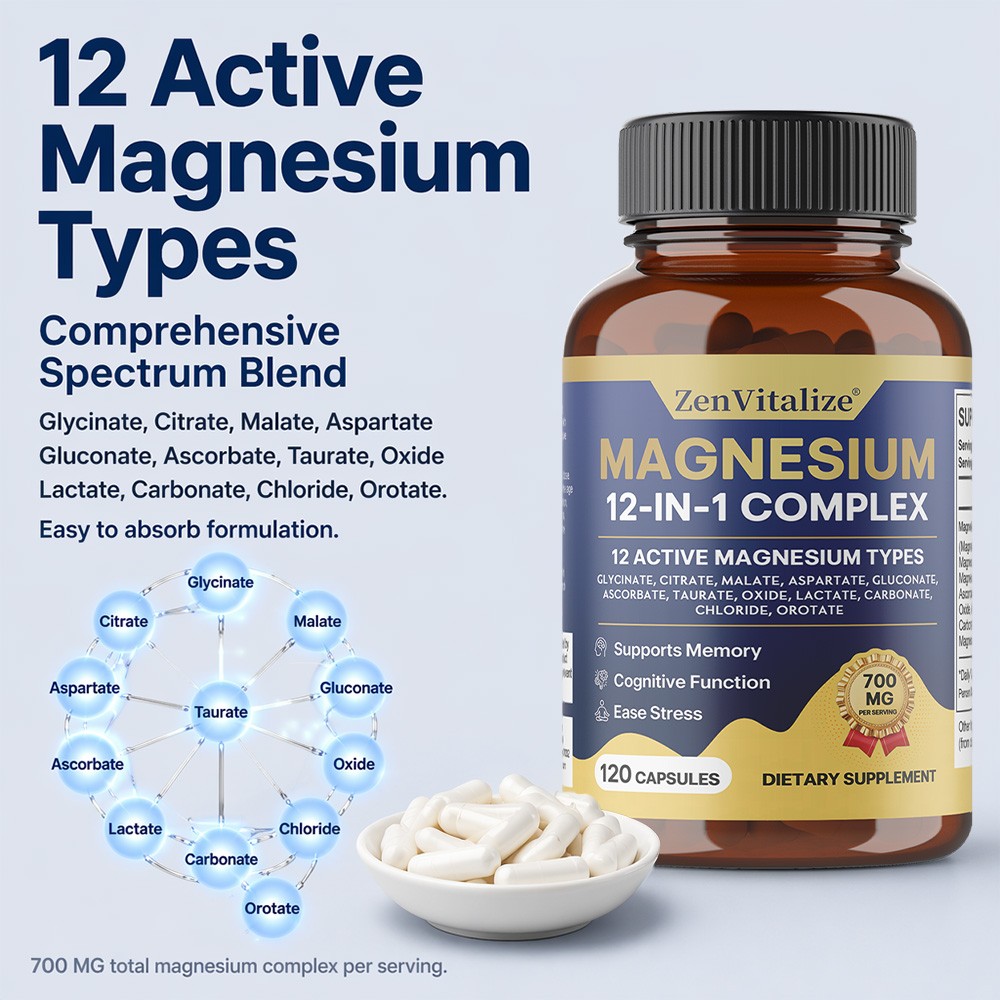 12in1 Multi Magnesium Complex 700mg,For Memory & Stress Relaxation Caps 30~120CT