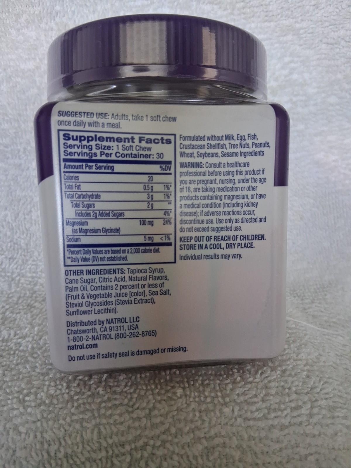 Natrol Magnesium Glycinate Supp. 100mg, Cherry Lemon Soft Chews Exp. 04/2027