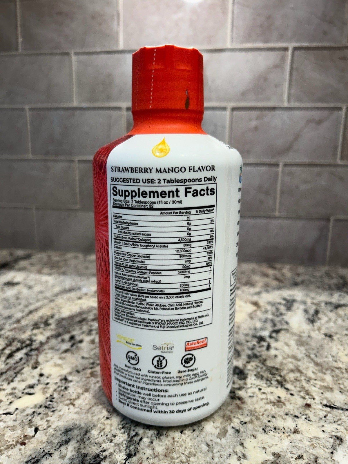 Tropical Oasis Collagen Revive + Glow Liquid Supplement Strawberry Mango 32 fl …