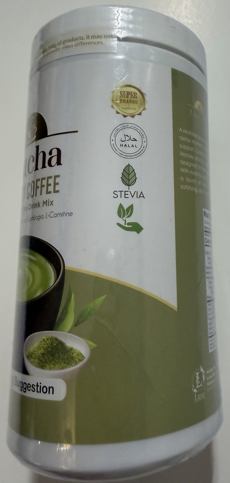 LuxeSlim Matcha Detoxy Coffee Drink Mix 500g Psyllium Garcinia L-Carnitine