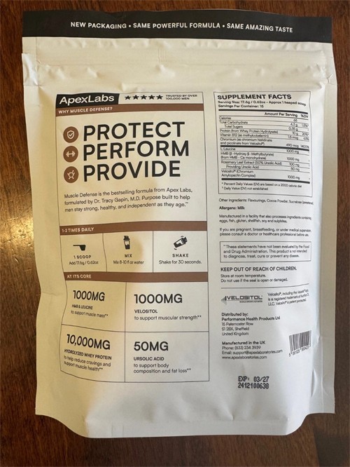New Apex Labs Muscle Defense Chocolate Flavor- 8.57 OZ – EXP 2027