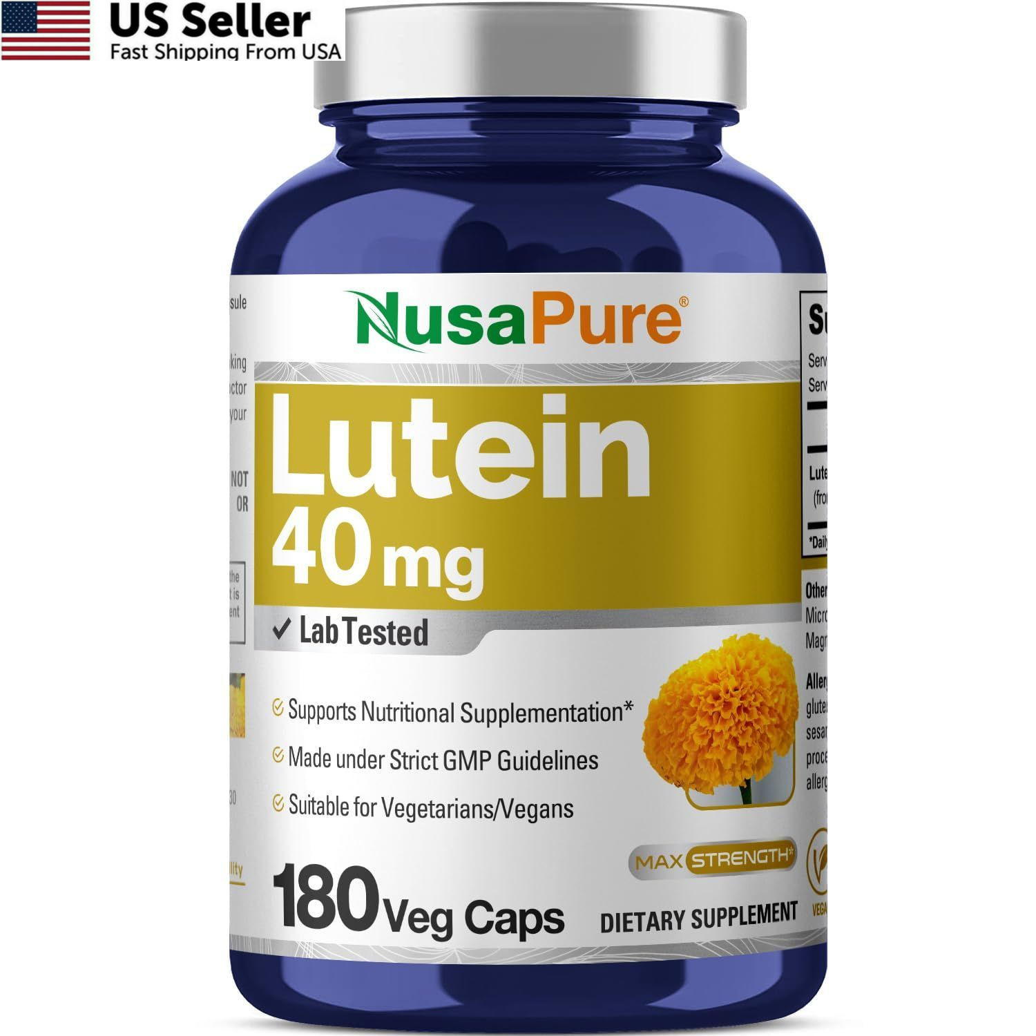 NusasPure Lutein – Suitable for Vegetarian/Vegan, Non – 180 Count (Pack of 1)