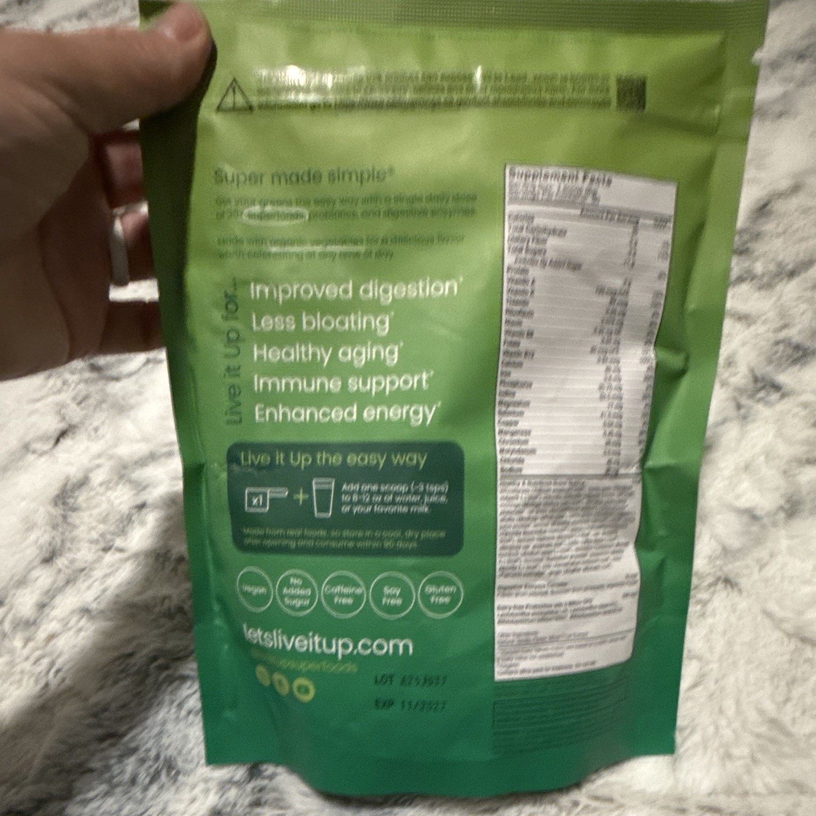 Live it Up Super Greens Powder Whole Food Supplement 8.54 oz Exp 11/2027
