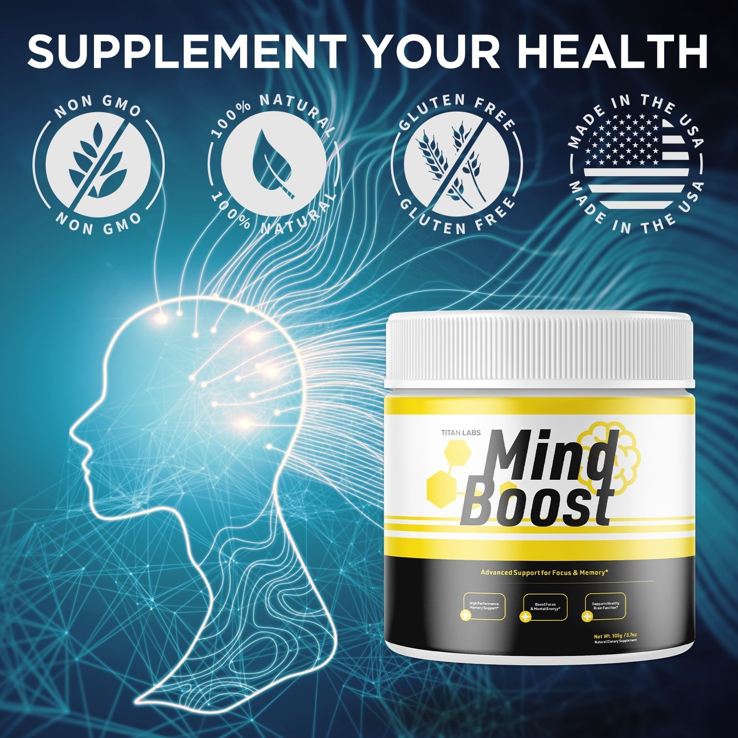 (1 Pack) Mind Boost Powder Natural Brain Support Supplement MindBoost 30 Serves
