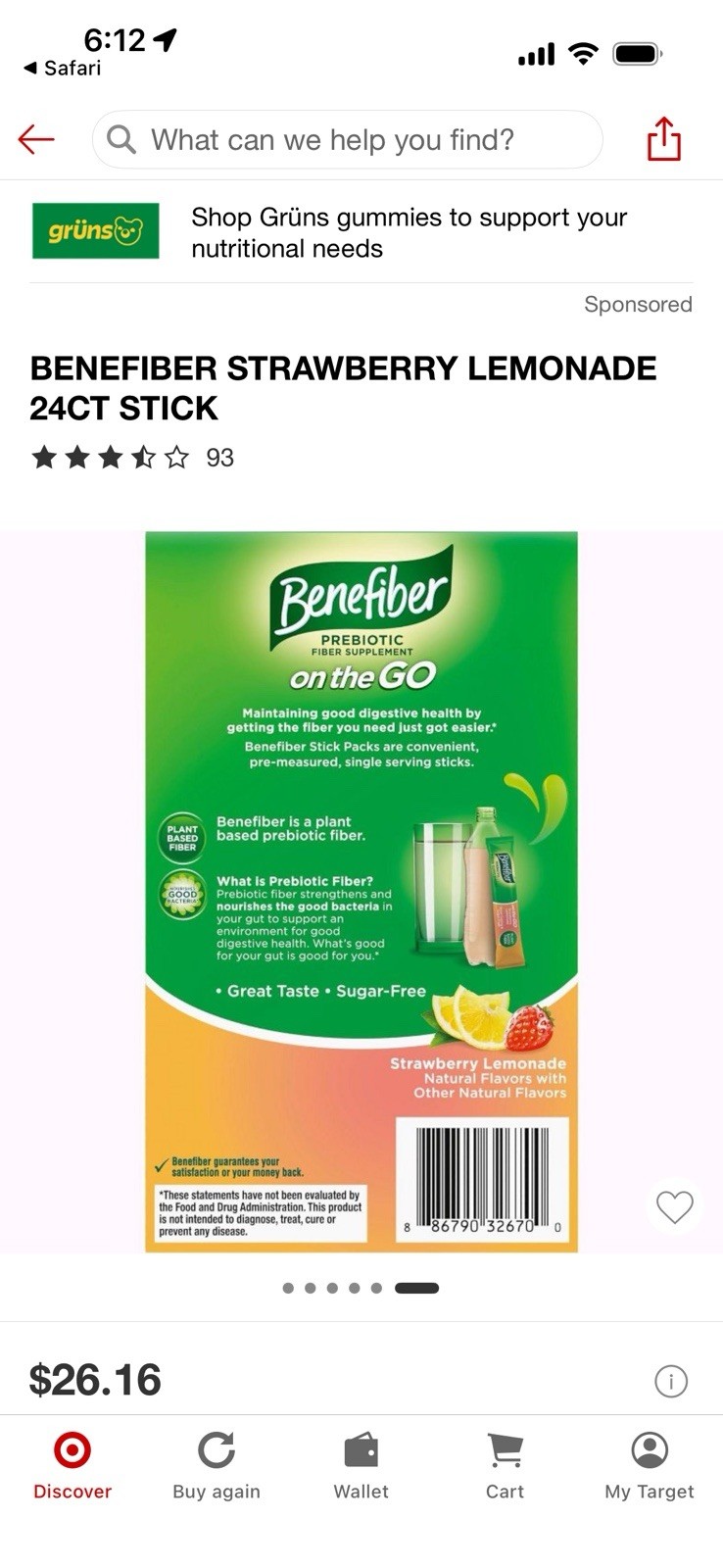 Benefiber Prebiotic Fiber Supplement Strawberry Lemonade Sugar-Free 24ct Stick