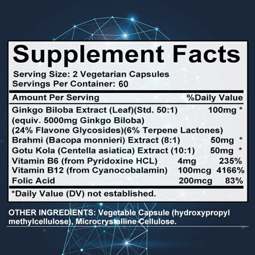 Ginkgo Biloba Extract – 5000 mg – 120 Capsules-Boosts Concentration & Memory