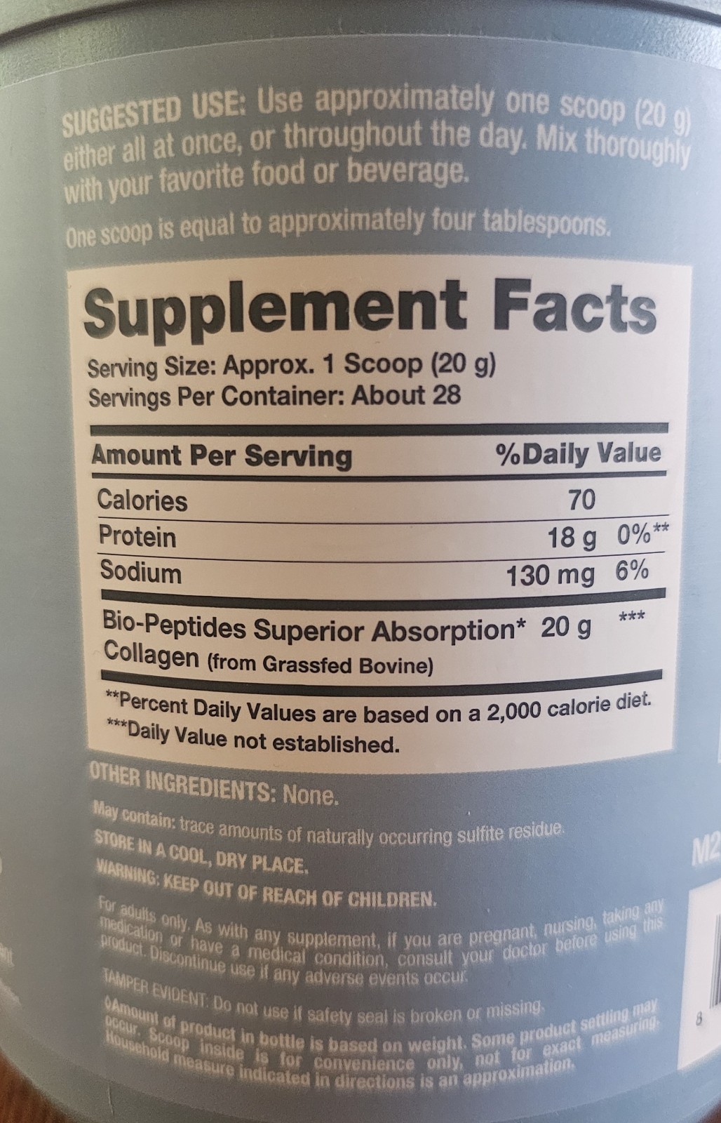 NeoCell Collagen Bio-Peptides Powder Grass Fed Unflavored Keto Kosher 20 oz