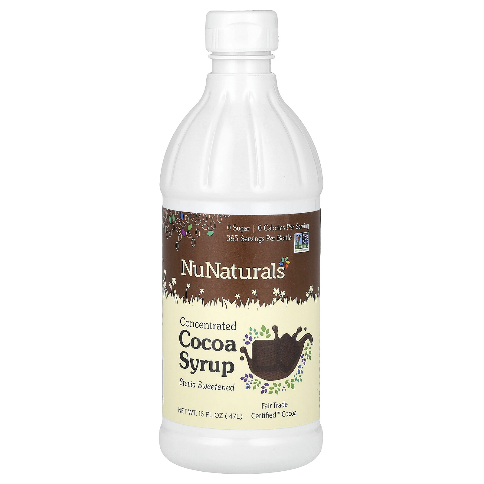 NuNaturals NuStevia Cocoa Syrup 16 fl oz 47 l Fair Trade, Non-GMO, Sugar-Free