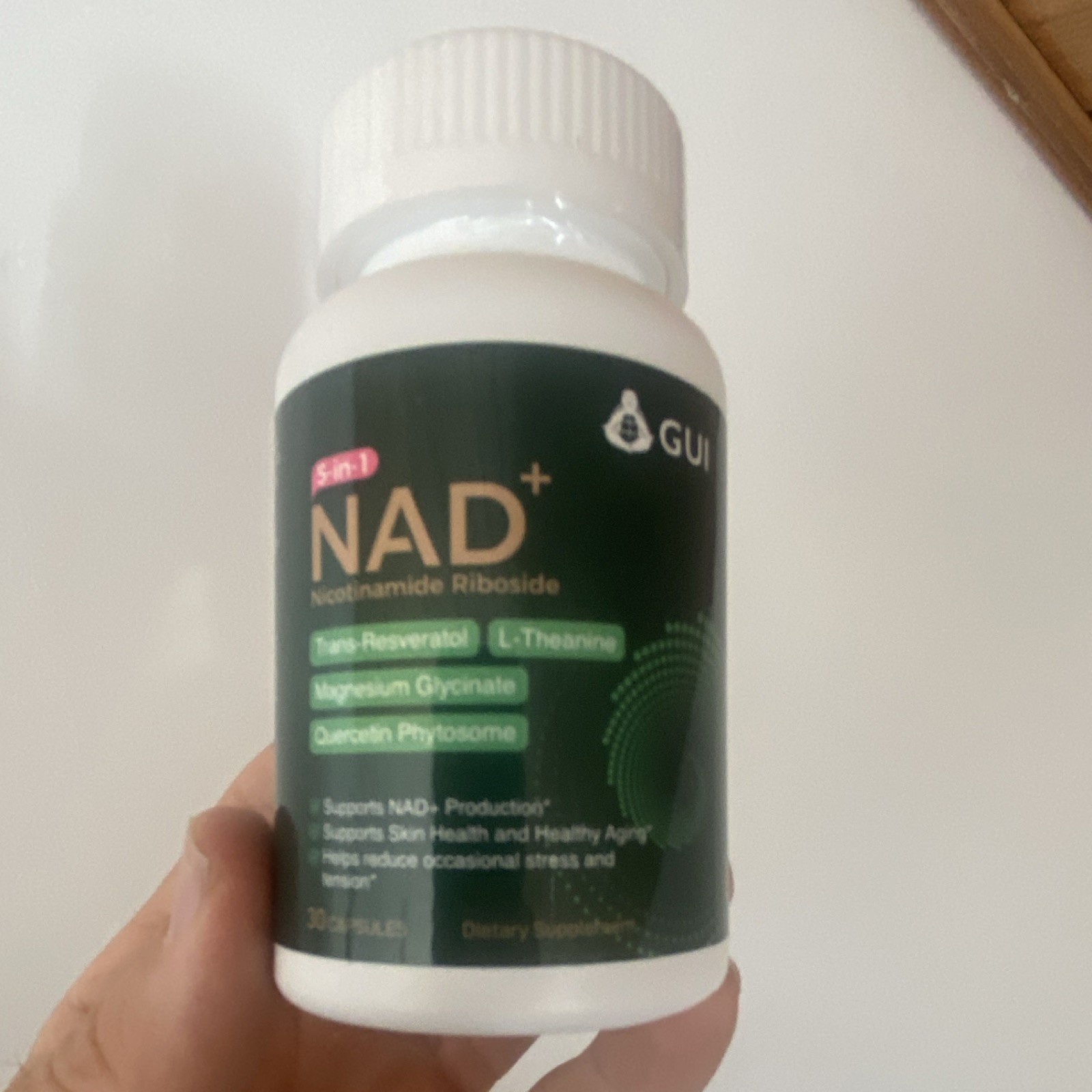 GUI Wellness NAD+ Nicotinamide Riboside Resveratrol Quercetin Vegan 30 Capsules