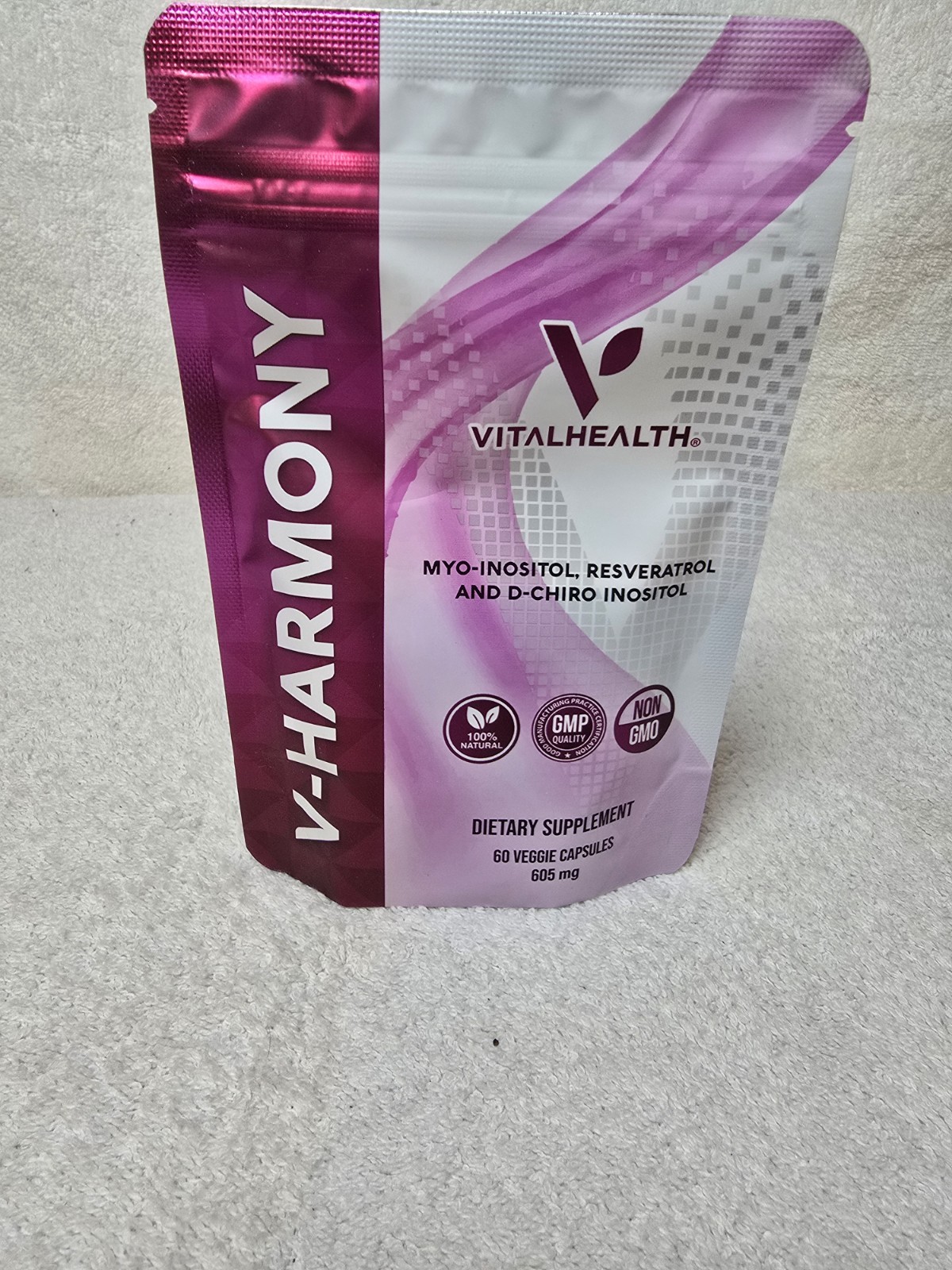 VitalHealth V-Harmony Myo-Inositol Resveratrol D-Chiro 60 Caps Non-GMO 605mg