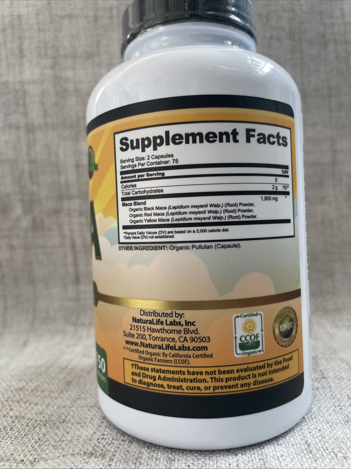 Organic Maca Root Black Red Yellow 1900 MG per Serving 150 Vegan Capsules – New