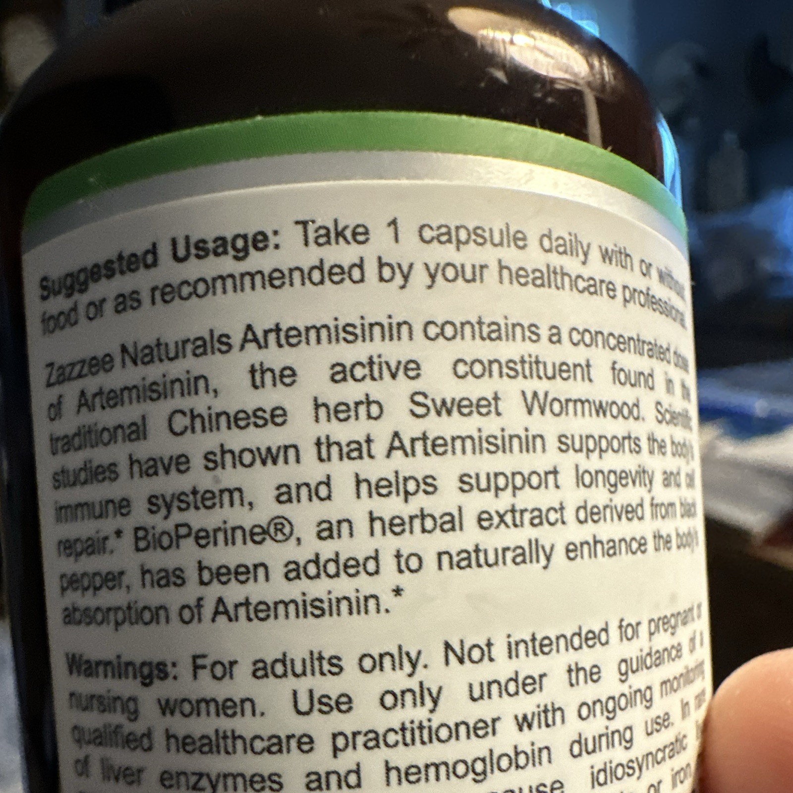 Zazzee Naturals Artemisinin + BioPerine 100mg 120 Vegan Capsules Immune Support