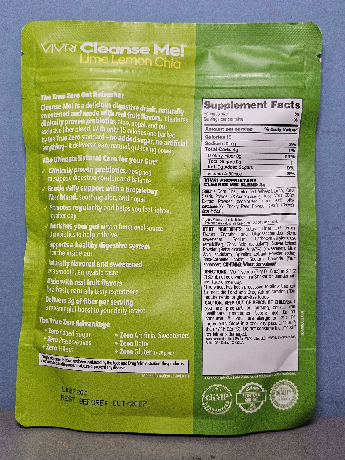 30 Servings VIVRI Cleanse Me Lime Lemon Chia Cleanser – Exp 10/27 – New & Sealed
