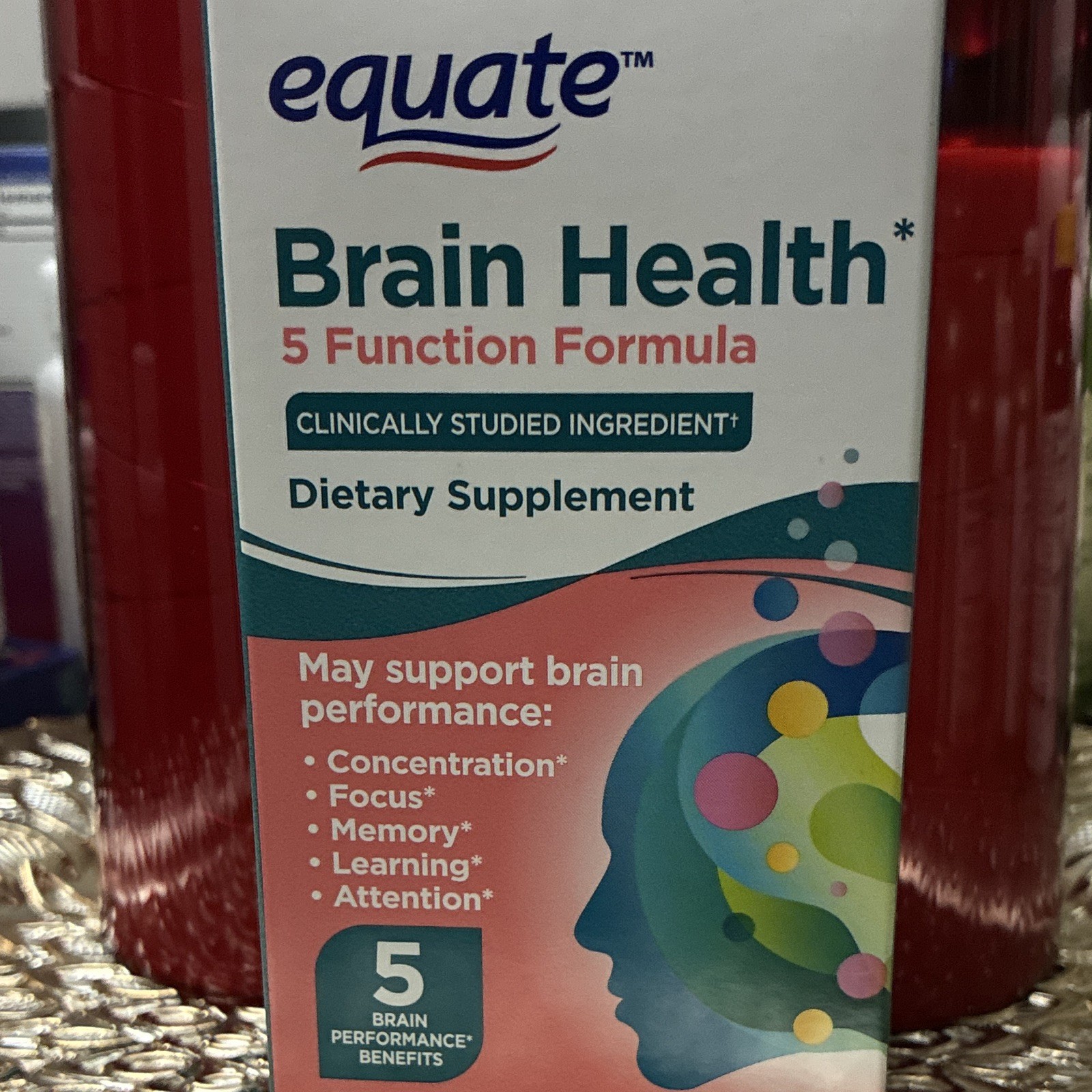 Equate Brain Health 5 Function Formula 100mg Memory Focus Vegan Capsules