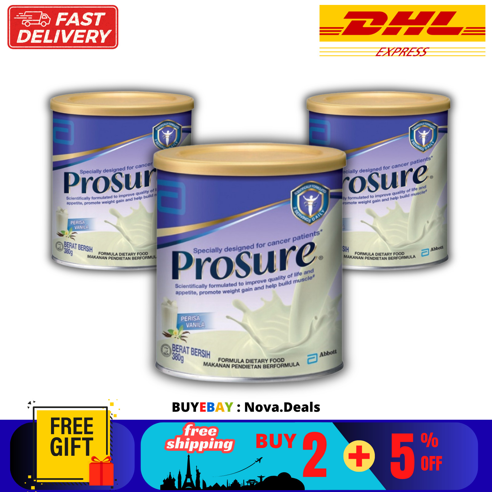3 X Abbott Pro Sure Vanilla Milk High Protein, Prebiotic & EPA 380g
