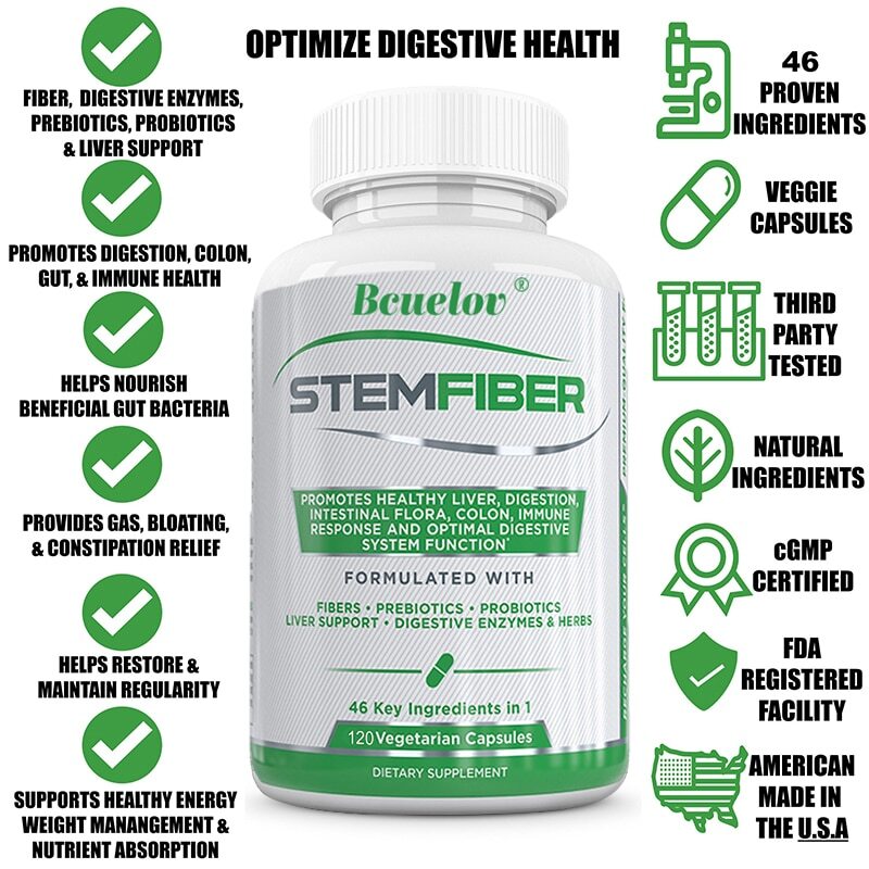 Boost Digestive Health With Fiber Probiotics Enzymes 120 Caps Veggie Capsules