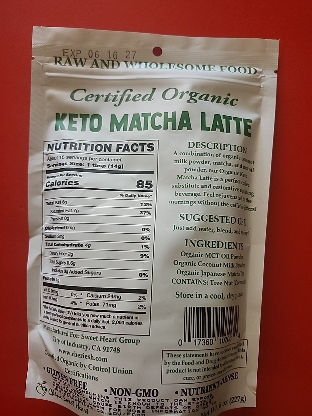 KETO MATCHA LATTE WITH MCT OIL POWDER GLUTEN FREE, NON GMO