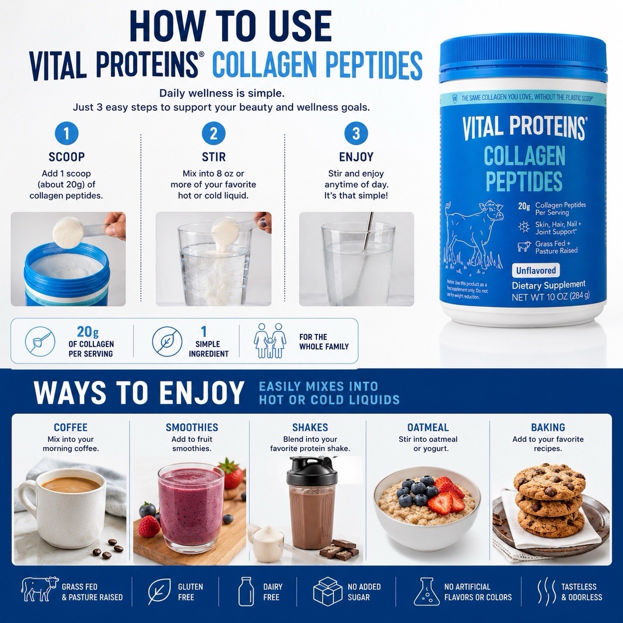Vital Proteins Collagen Peptides Powder Unflavored Grass Fed 10 oz