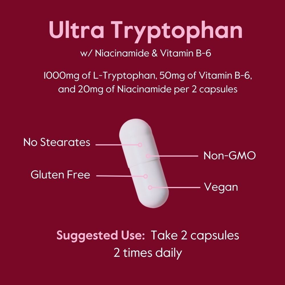 L-Tryptophan w/ B3 & B6 500mg (120 Vegetarian Capsules) -No Stearates