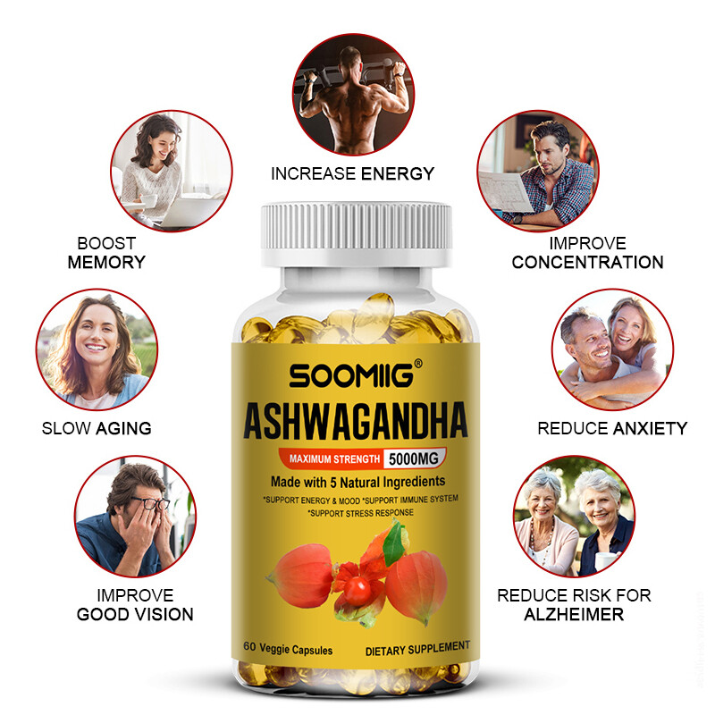Organic Ashwagandha Capsules Supplement Stress Support Enhance Physical Fitness