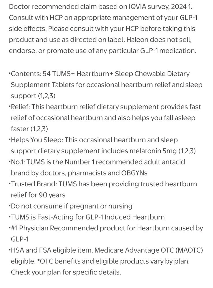 Two Tums+ Chewable Dietary Supplement Tablet Chews With Melatonin 54 ct Bottles