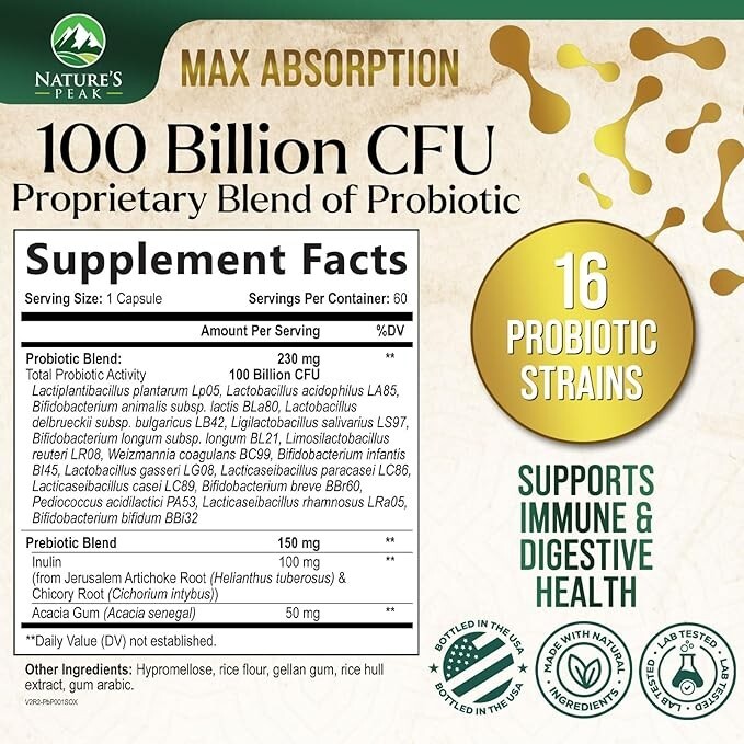 Probiotics for Women’s Digestive Health – 100 Billion CFU, 16 Strains Prebiotics
