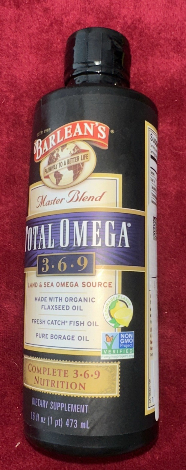 Barlean’s Total Omega 3-6-9 Lemonade EPA, DHA, GLA Joint Support, Heart 16 Fl Oz