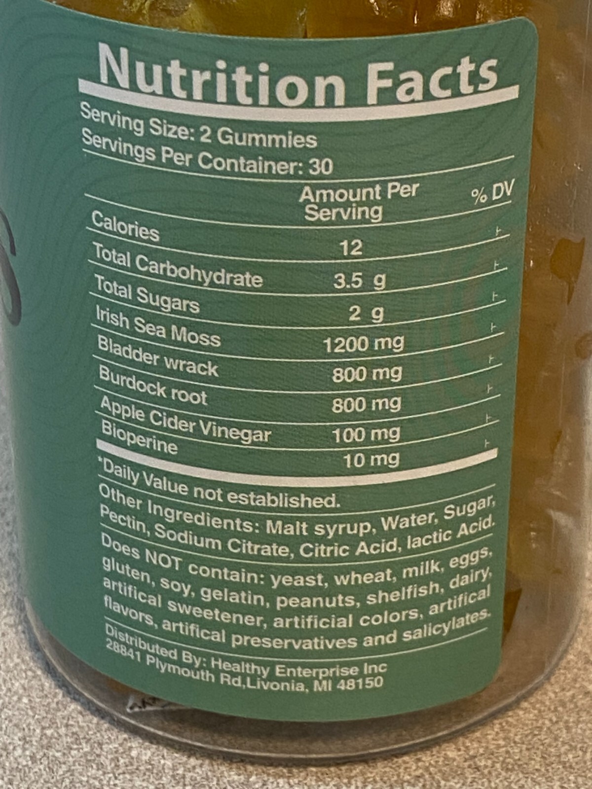 Sea Moss Gummies Natural Irish Sea Moss and Bladderwrack with Burdock Gummy 60
