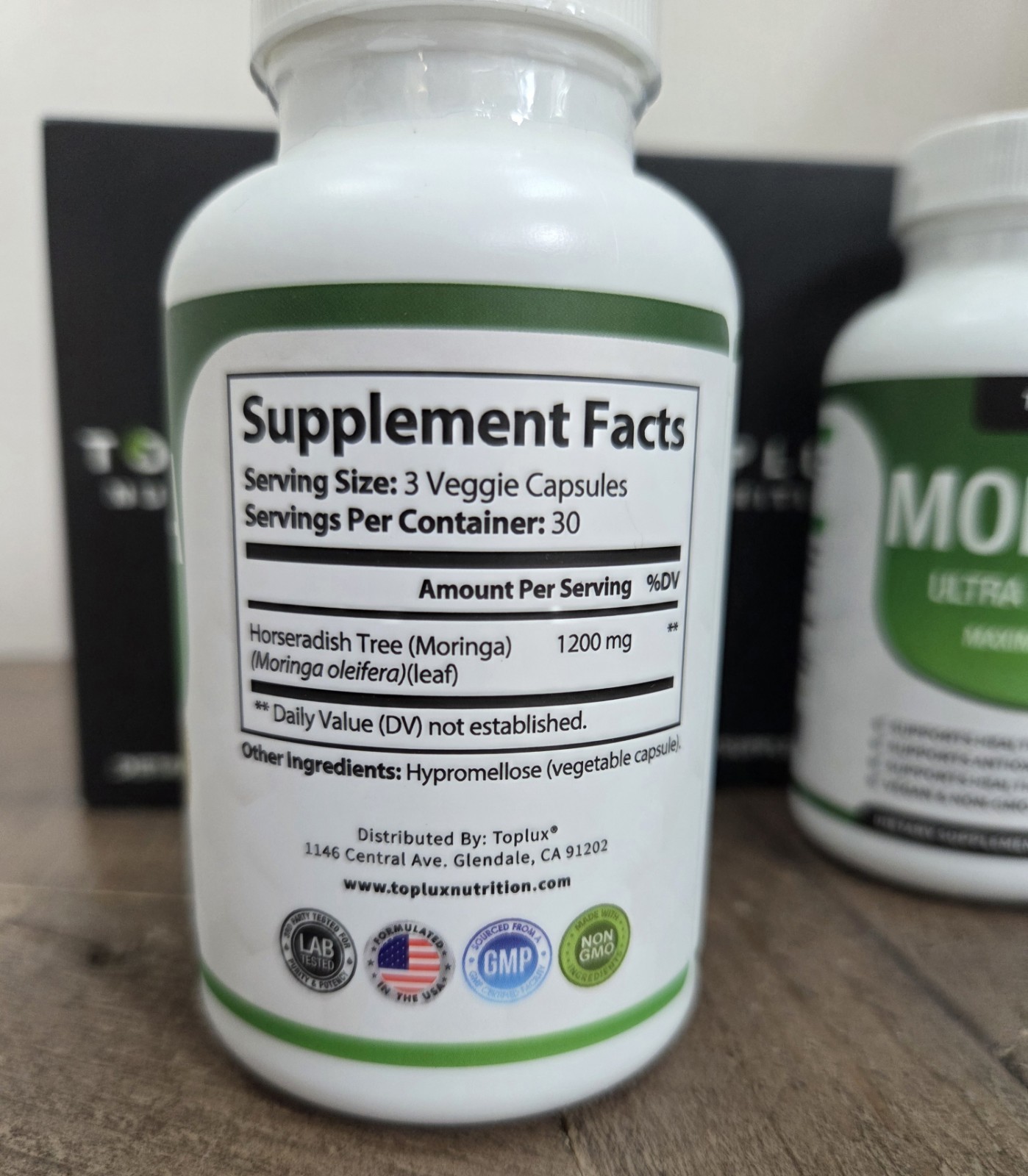 TOPLUX Moringa Capsules 1200mg Pure High Potency Immune Gut health