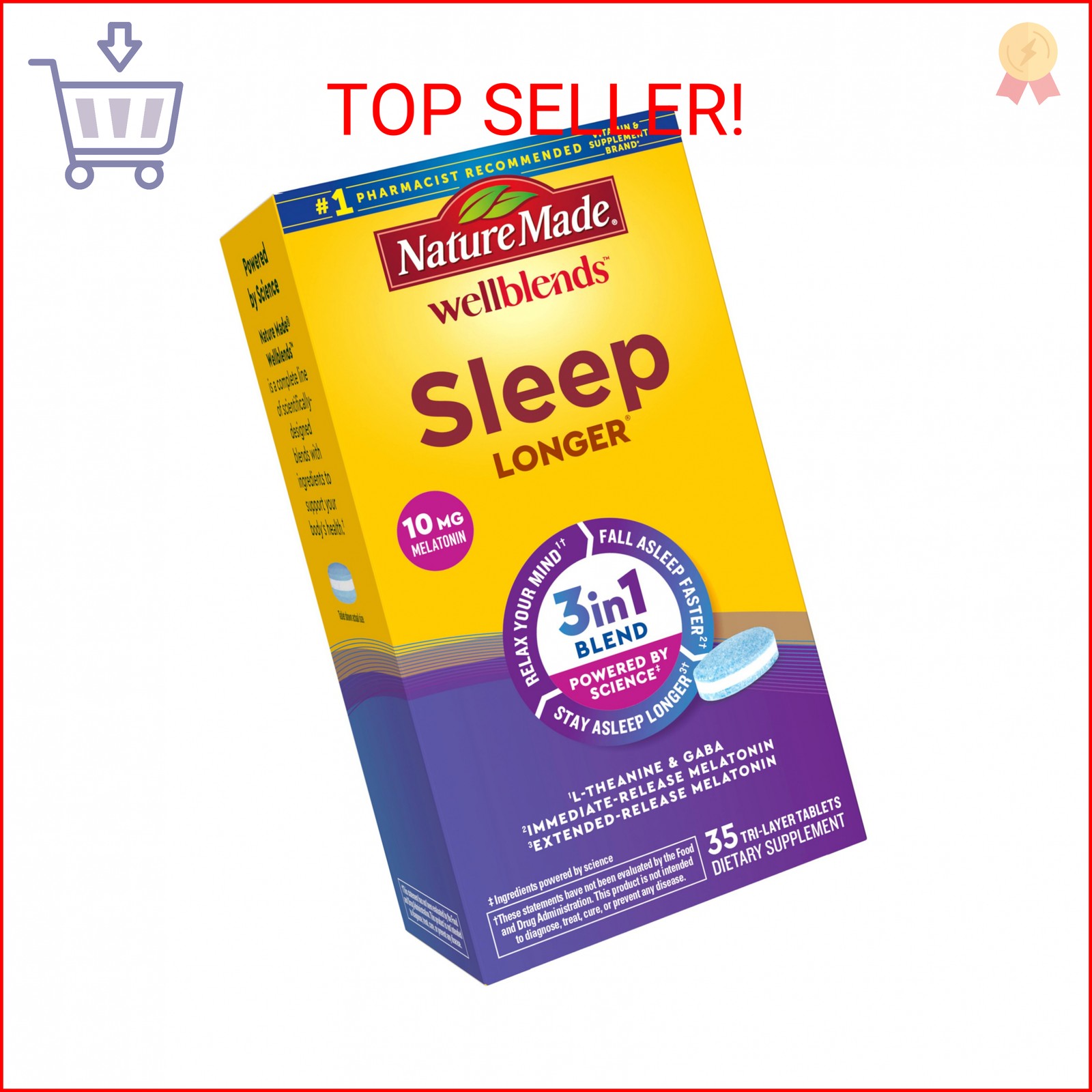 Nature Made Wellblends Sleep Longer, Melatonin 10mg, L theanine 100 mg, and GABA