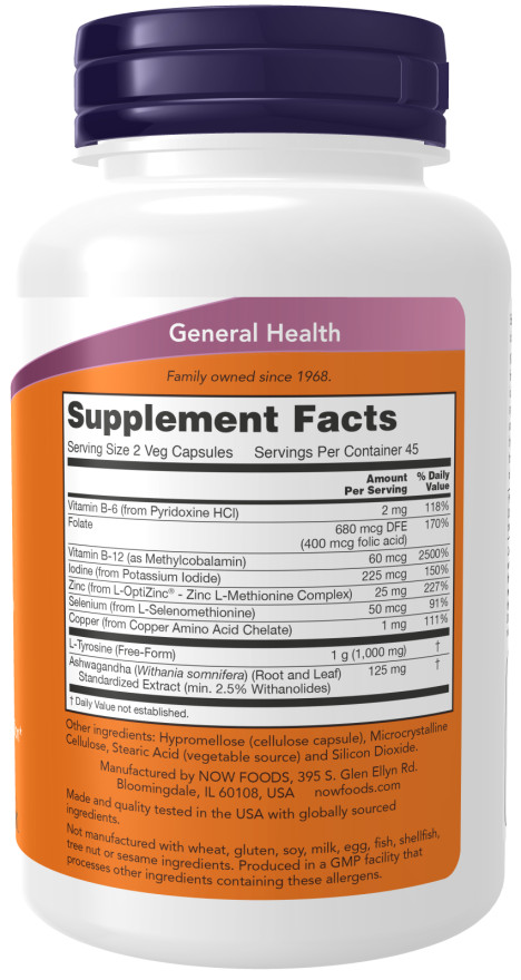 NOW FOODS Thyroid Energy 180 Caps Folate B-12 06/2025EXP