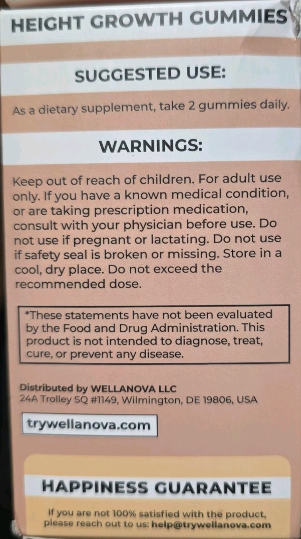 best ever Wellanova Height Growth Gummies Vegan 60 Count Dietary Supplement
